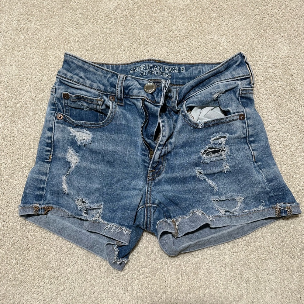 American Eagle Outfitters Blue Distressed Jean Shorts